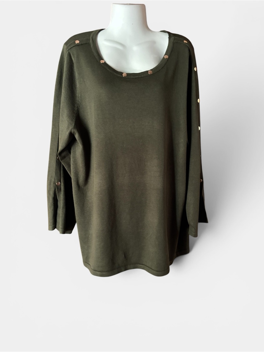 Philosophy Republic Clothing Army Green Ling Sleeve Popovers Studded Top Size 2X